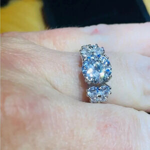 STERLING SILVER 3PIECE BRIDAL SET 6CTW 4CT CENTER 3 STONE RING STUNNER size 8